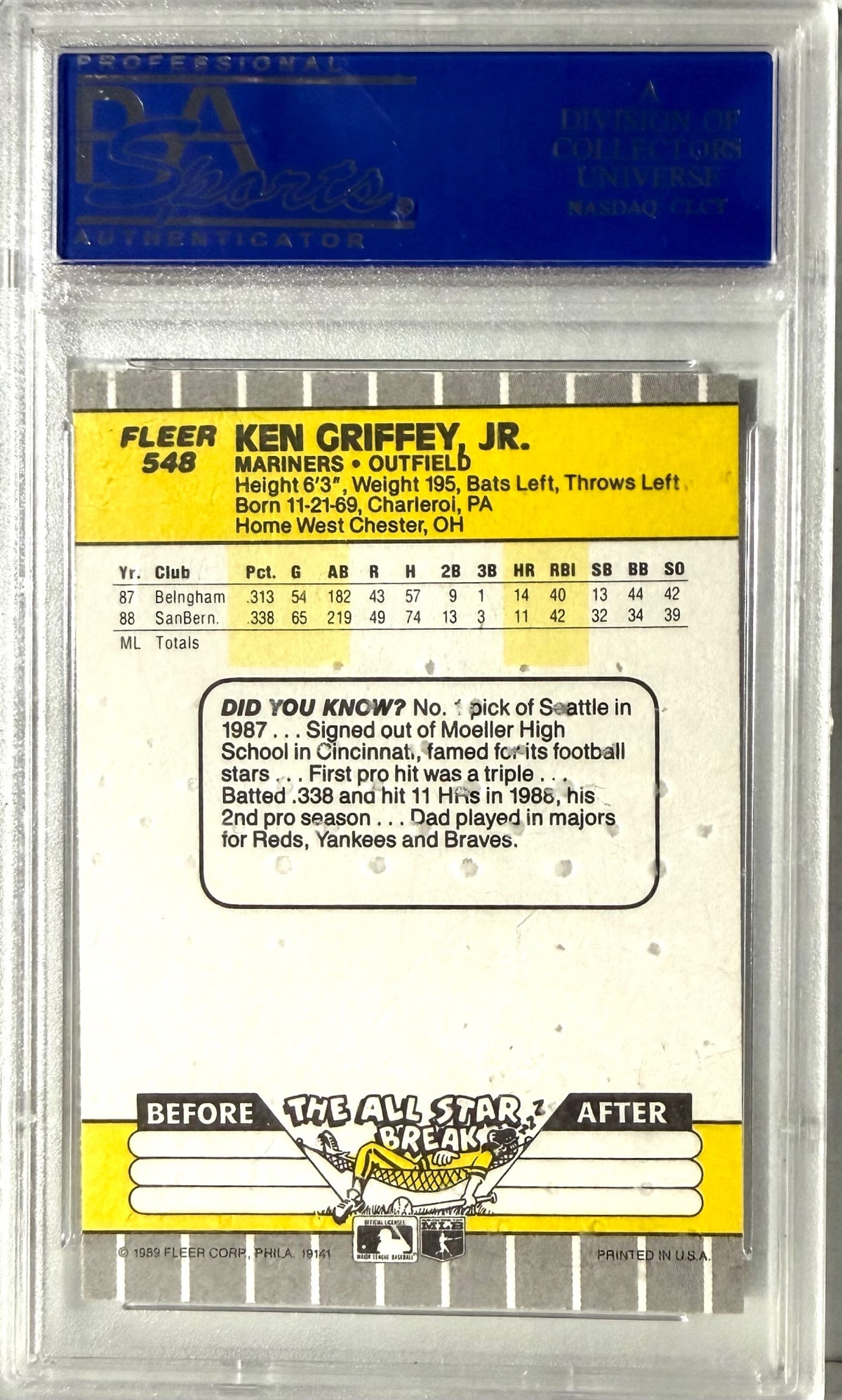 1989 Fleer Fleer #548 Ken Griffey Jr. RC PSA 9